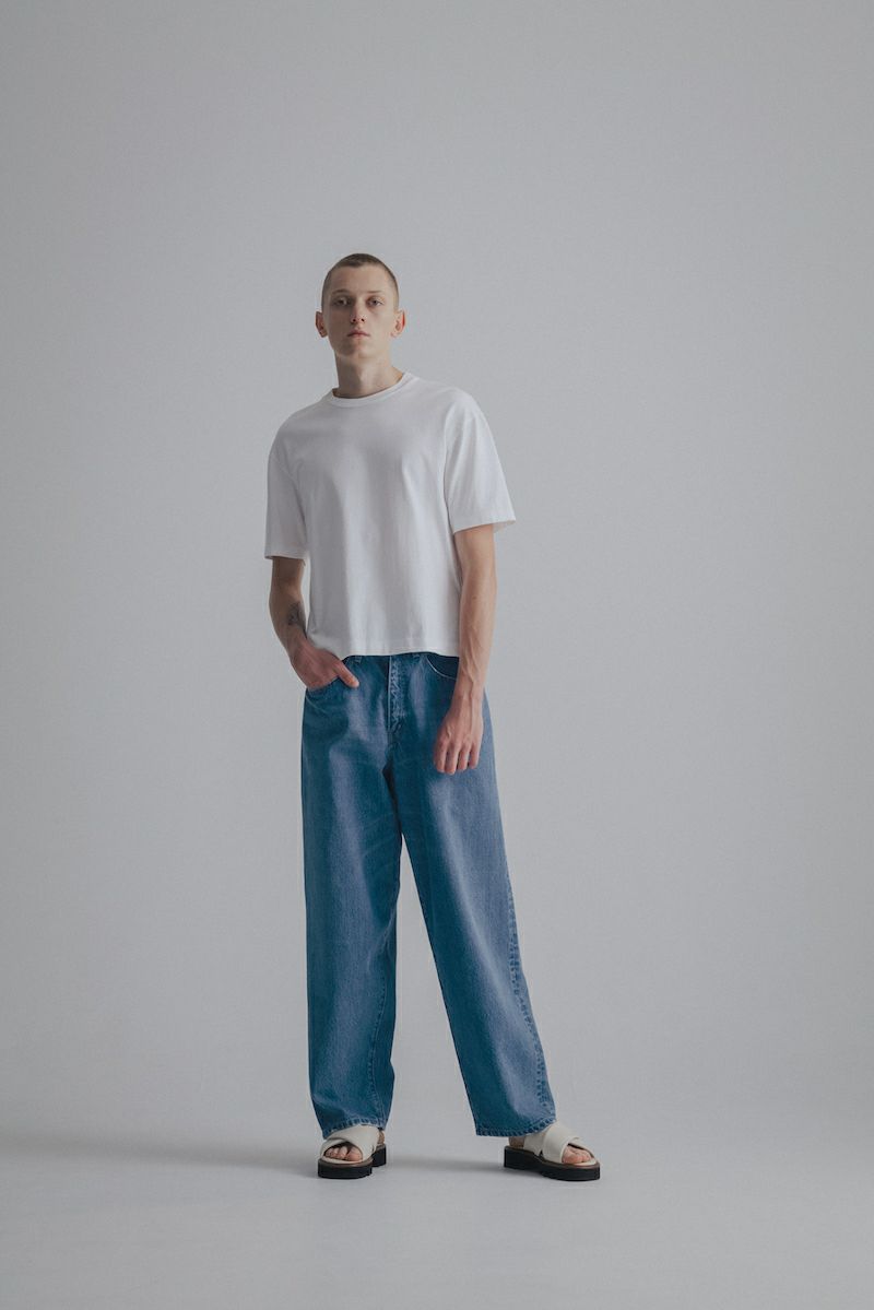 ORGANIC DENIM WIDE TAPERED PANTS［L.BLUE］ | CINOH