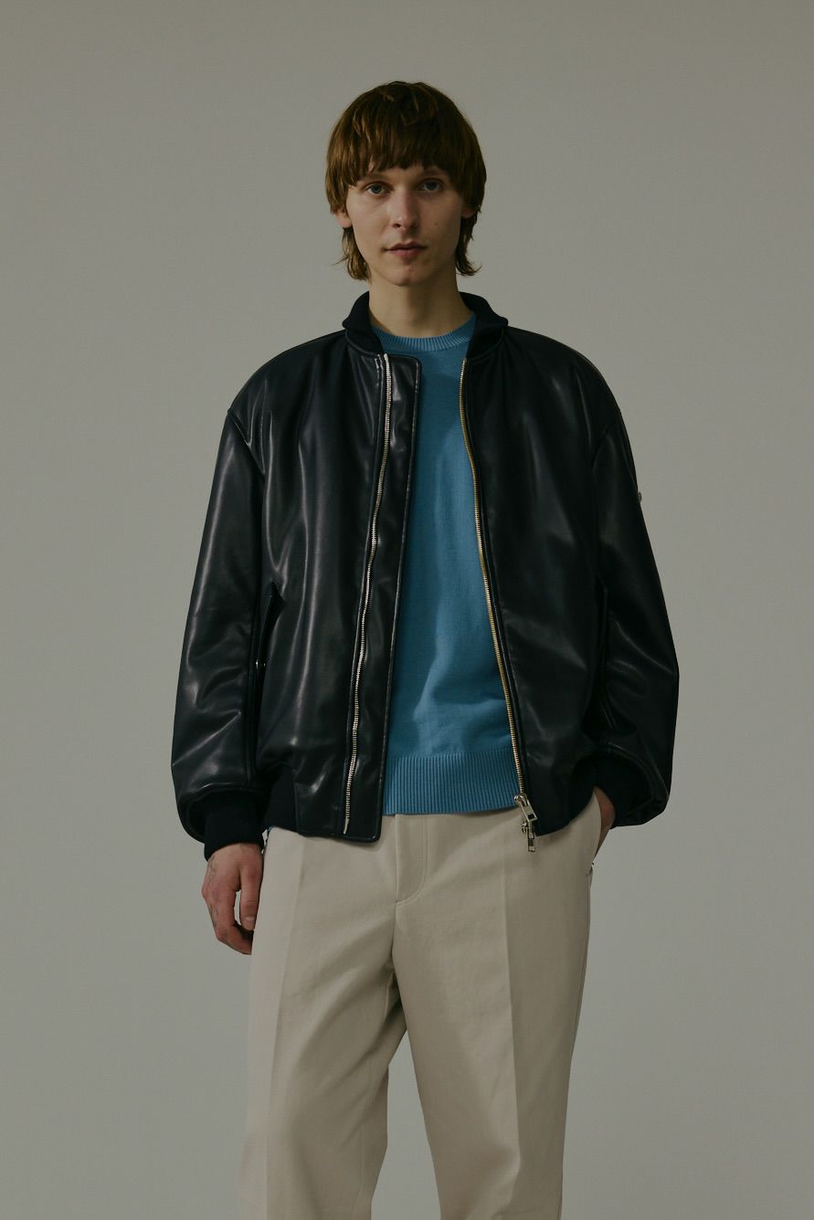シンセティックレザーパディングブルゾン[BLACK] | CINOH 