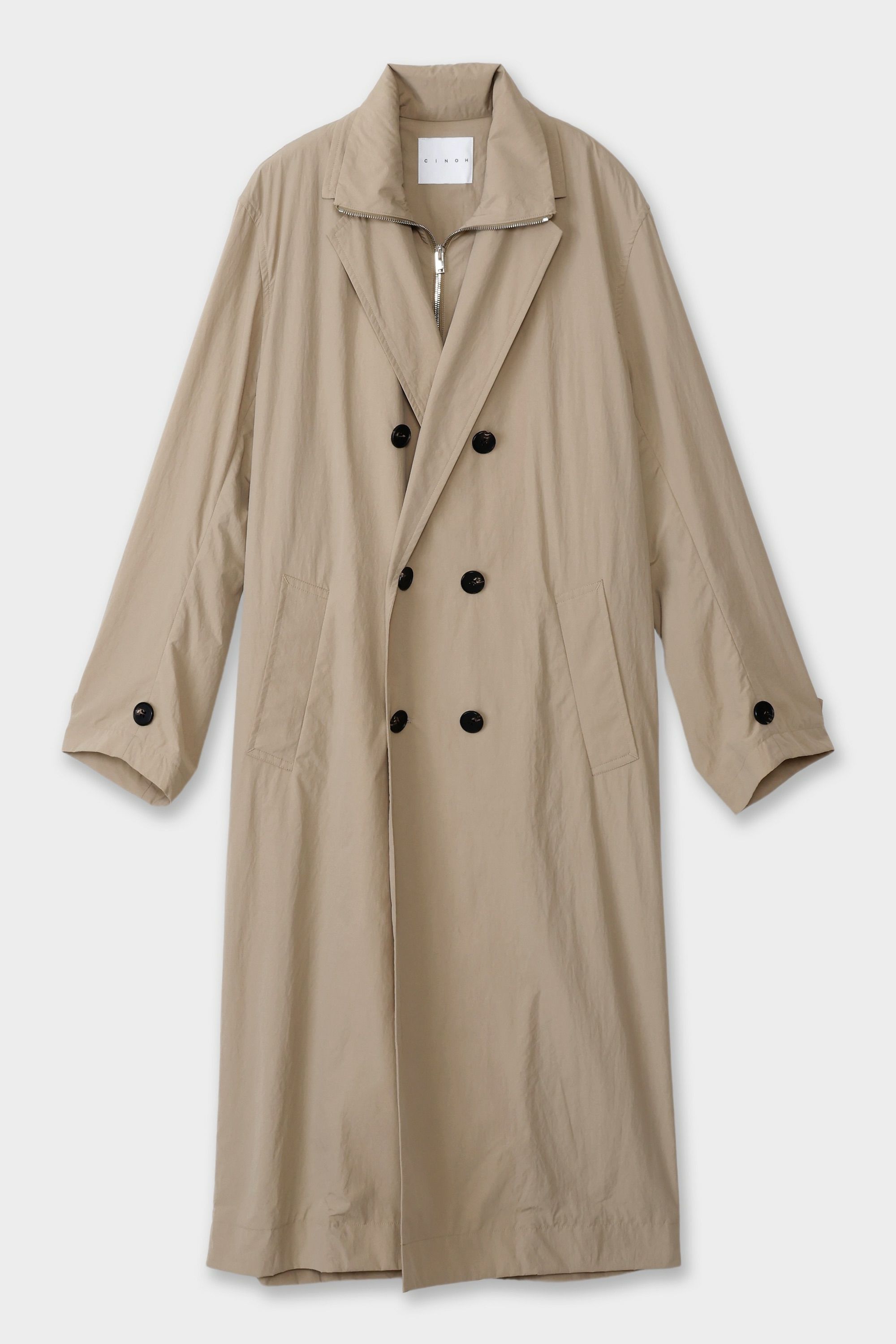 ベージュ ダブルブレスト ロングコート