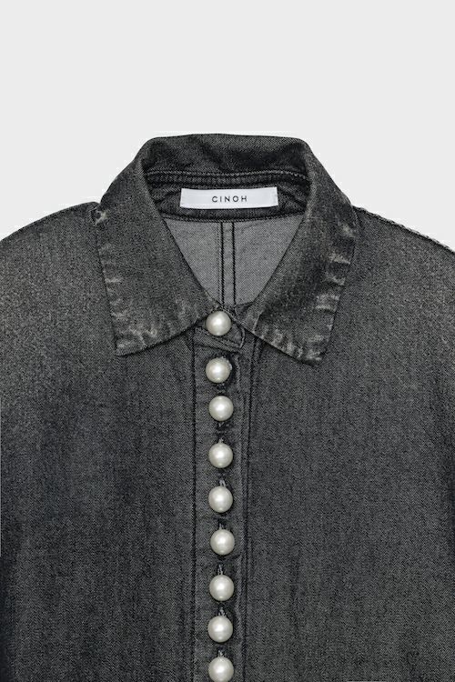 ブラウジングパールボタンデニムシャツ[BLACK] | CINOH