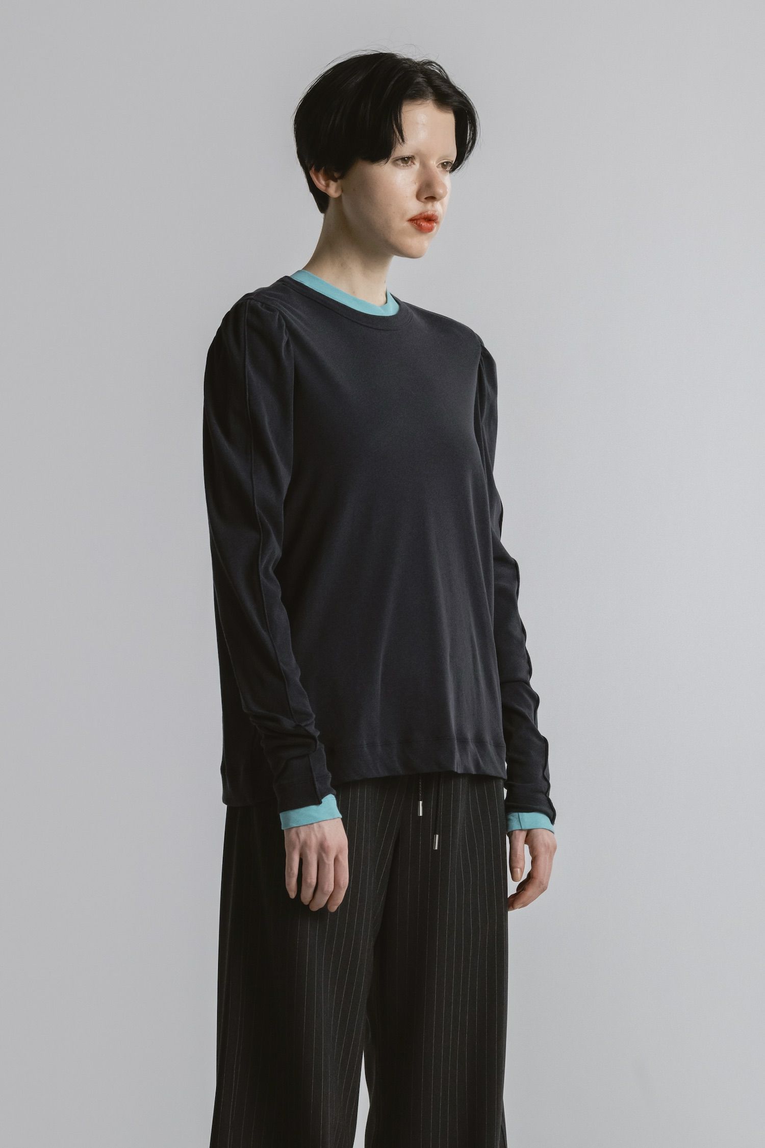 noirkeininomiyaチュールパフスリーブ ブラックTシャツ ○ノワールケイニノミヤ○パフスリーブ チュール付き Tシャツ