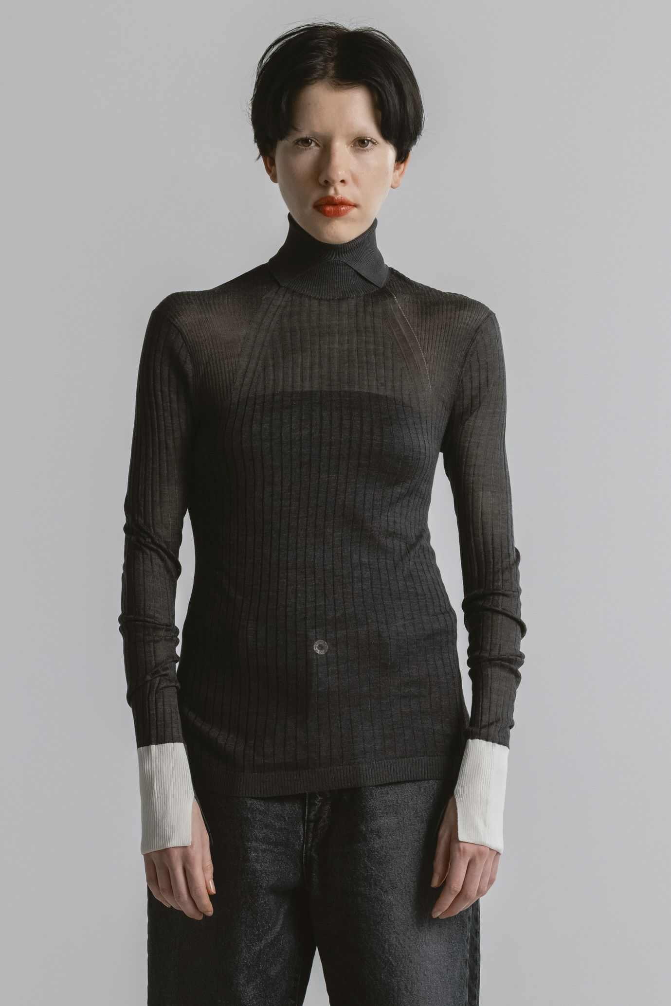 シルクタートルネックタイトニット[C.GRAY/WHITE] | CINOH